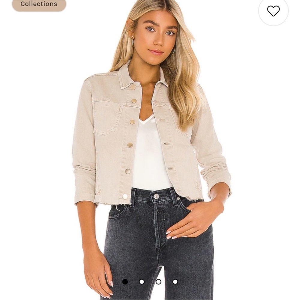 L'AGENCE XS Slim Beige Cropped Denim Jacket with Raw Hem